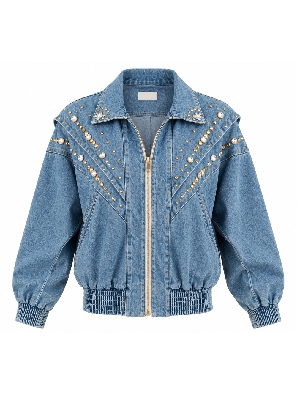 Vintage Embellished Denim Bomber Jacket